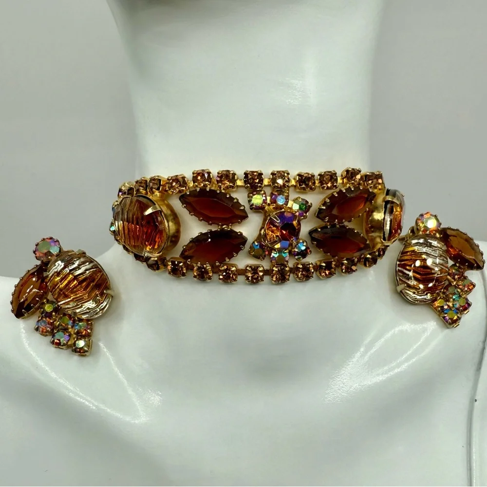 Vintage Juliana “Fantasia” 1965 w Vitrail Coated Stones Bracelet & Earrings Set